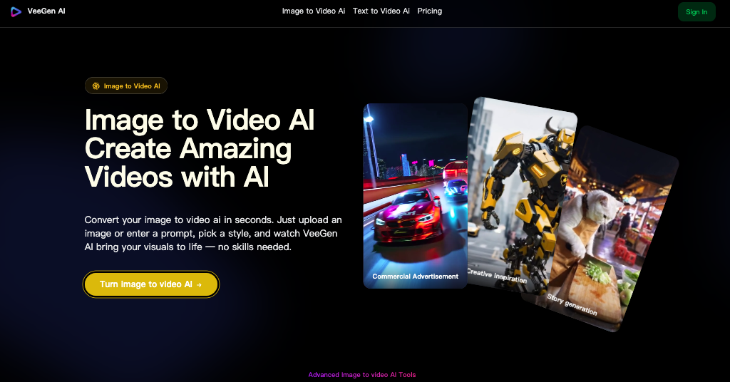 Média Image à la vidéo Générateur AI en ligne - Transformez les images en vidéos étonnantes instantanément avec Veegen AI 1