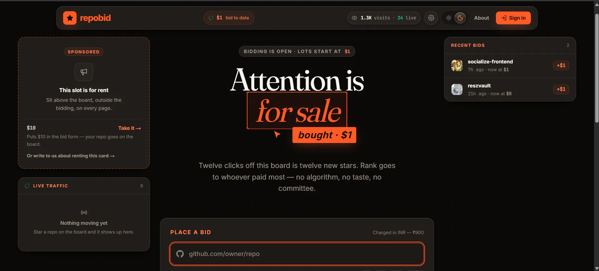 repobid — the leaderboard you can buy gallery image