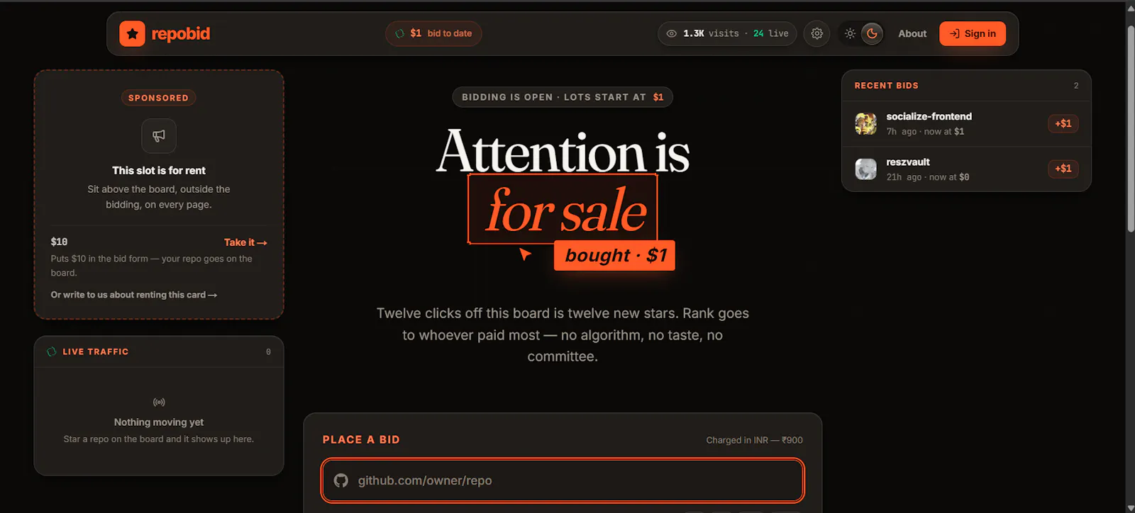 repobid — the leaderboard you can buy screenshot 1