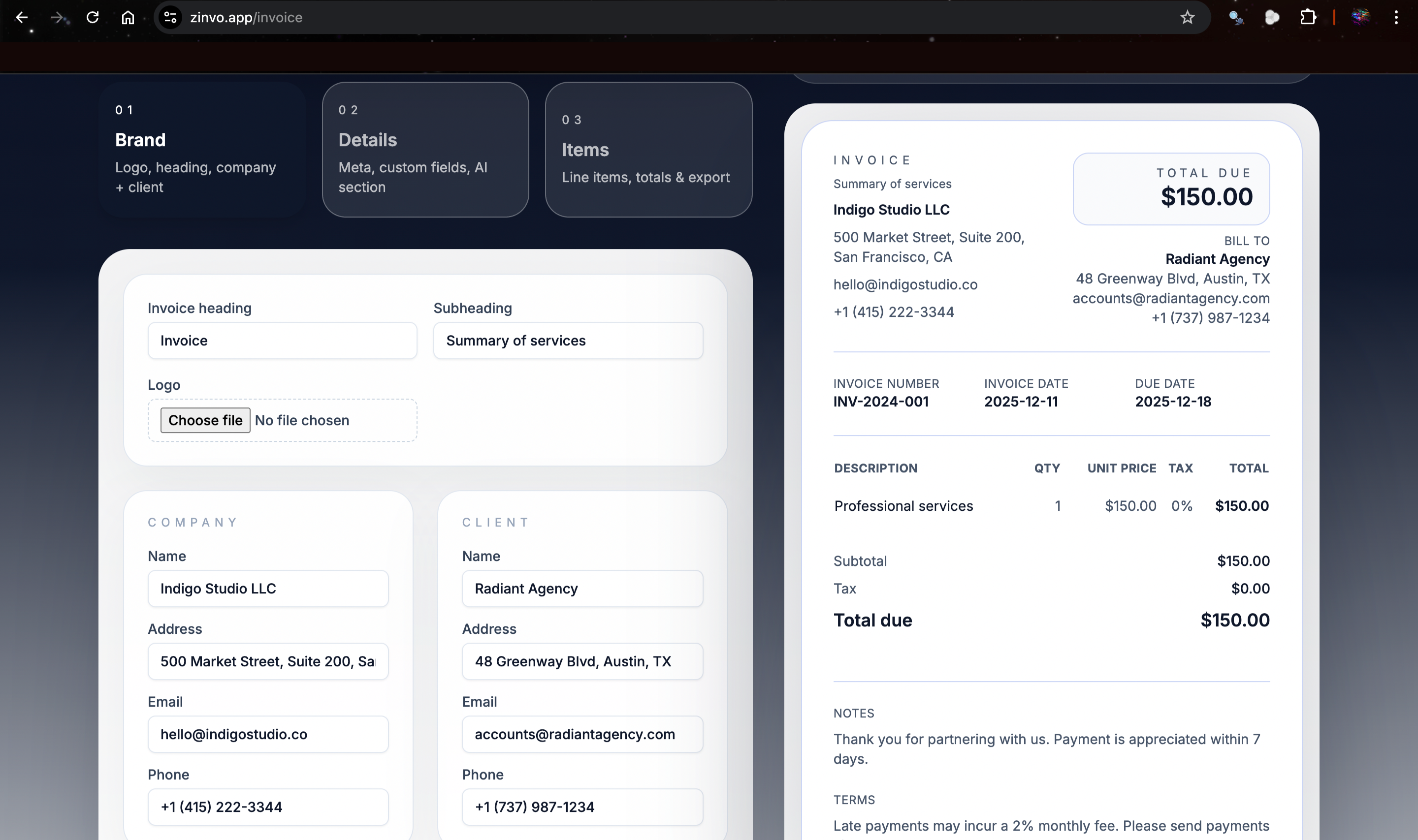 Zinvo - Main product screenshot demonstrating key features and user interface