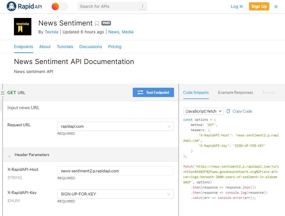 Textsla.com News Sentiment API gallery image