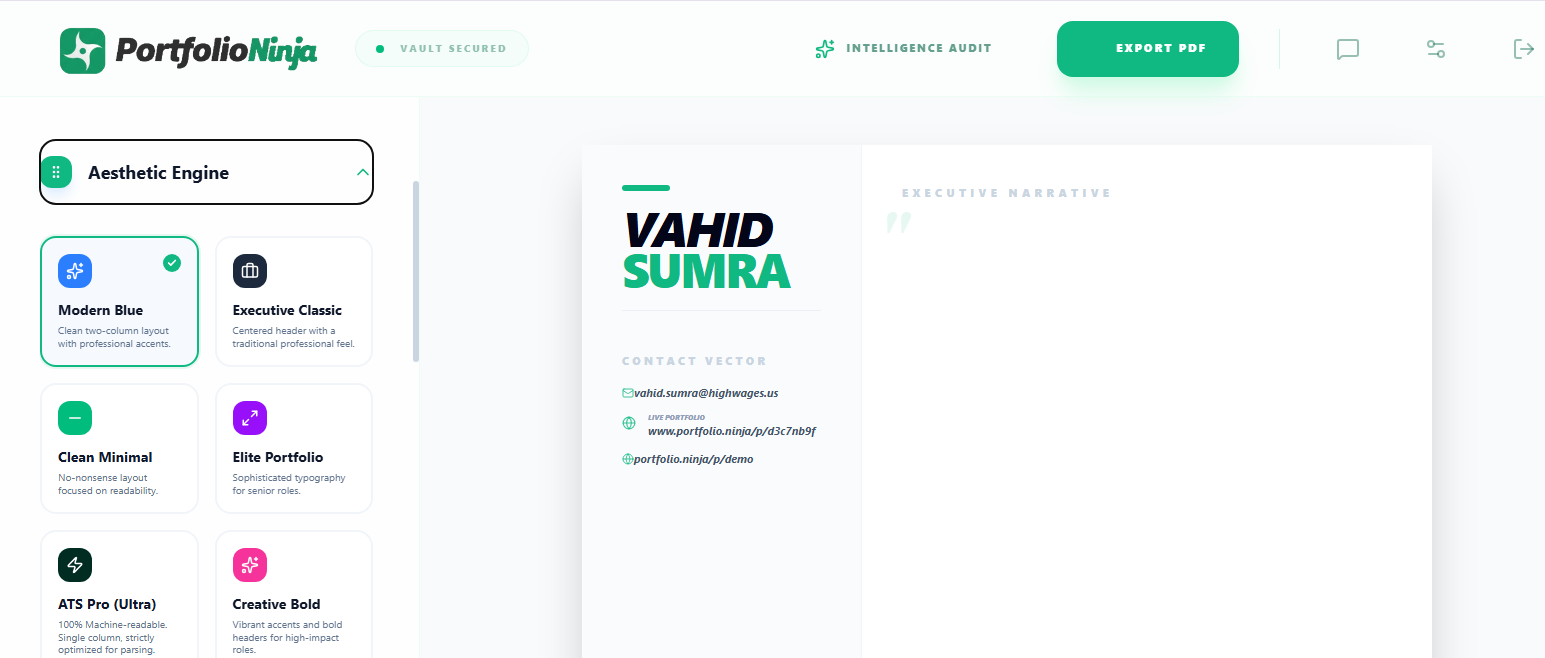 PortfolioNinja - Screenshot 2 showing product features and functionality