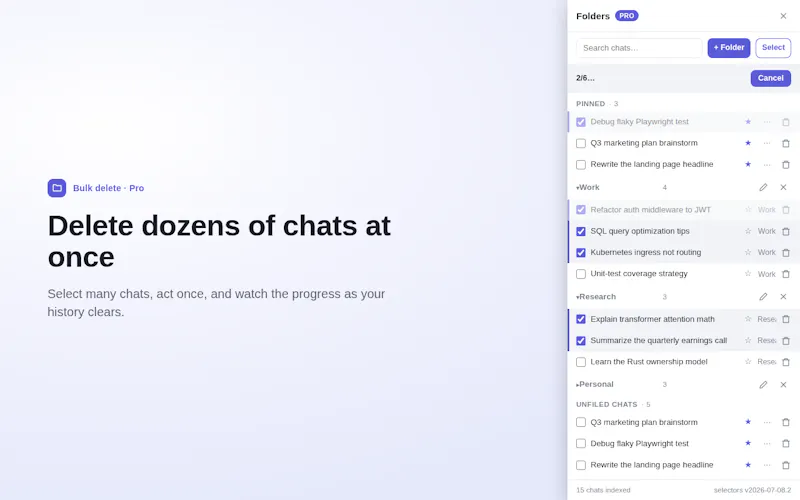 Folders & Bulk Delete for Claude screenshot 3