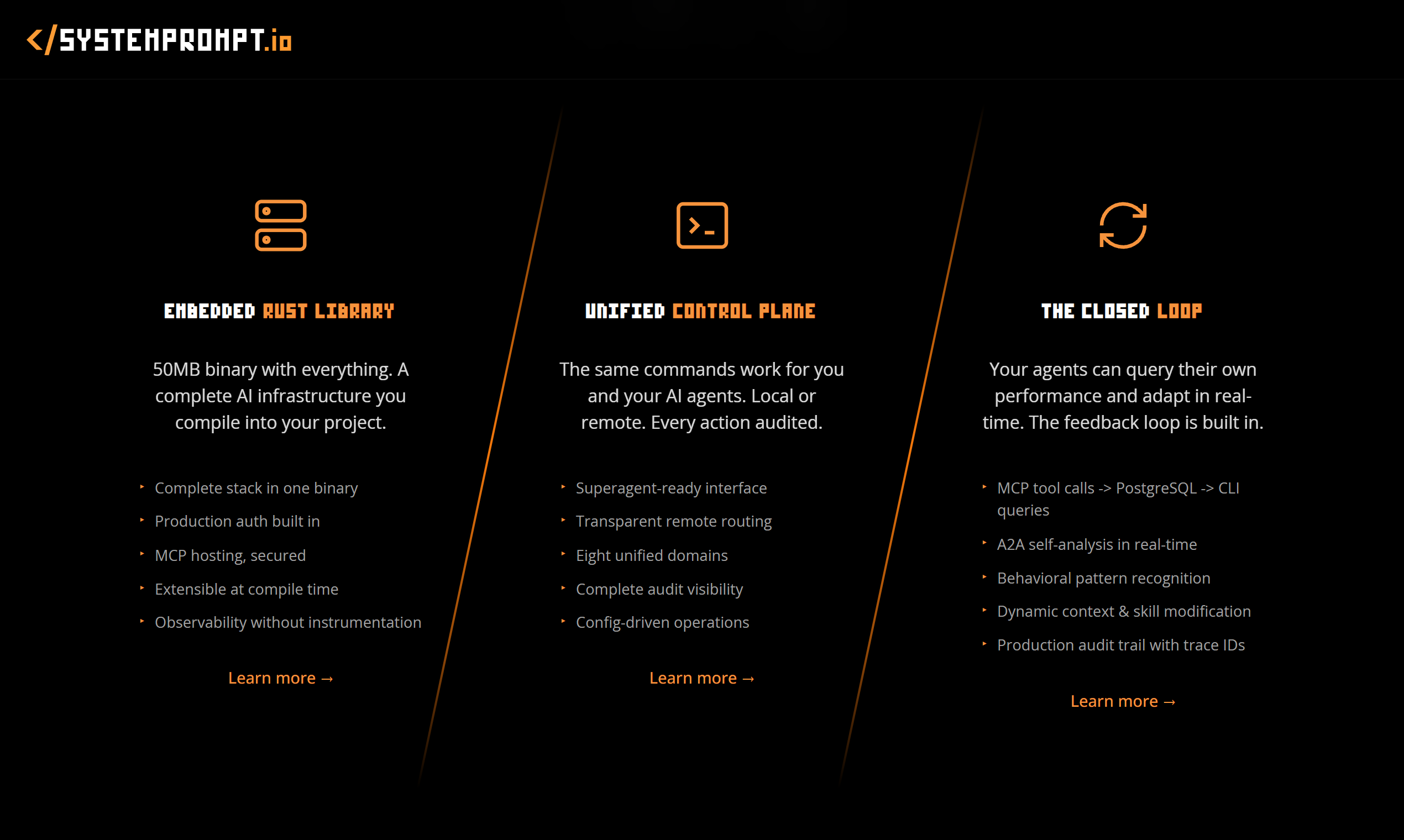 systemprompt - AI Agent Infrastructure - Screenshot 2 showing product features and functionality