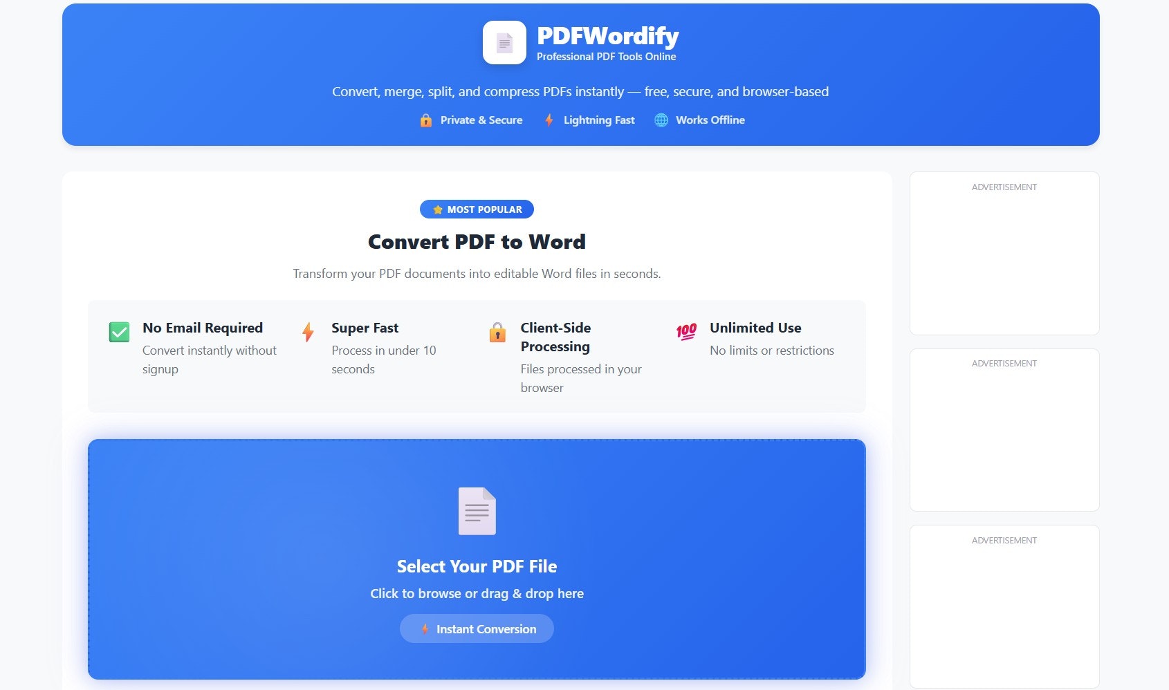PDFWordify - Main product screenshot demonstrating key features and user interface