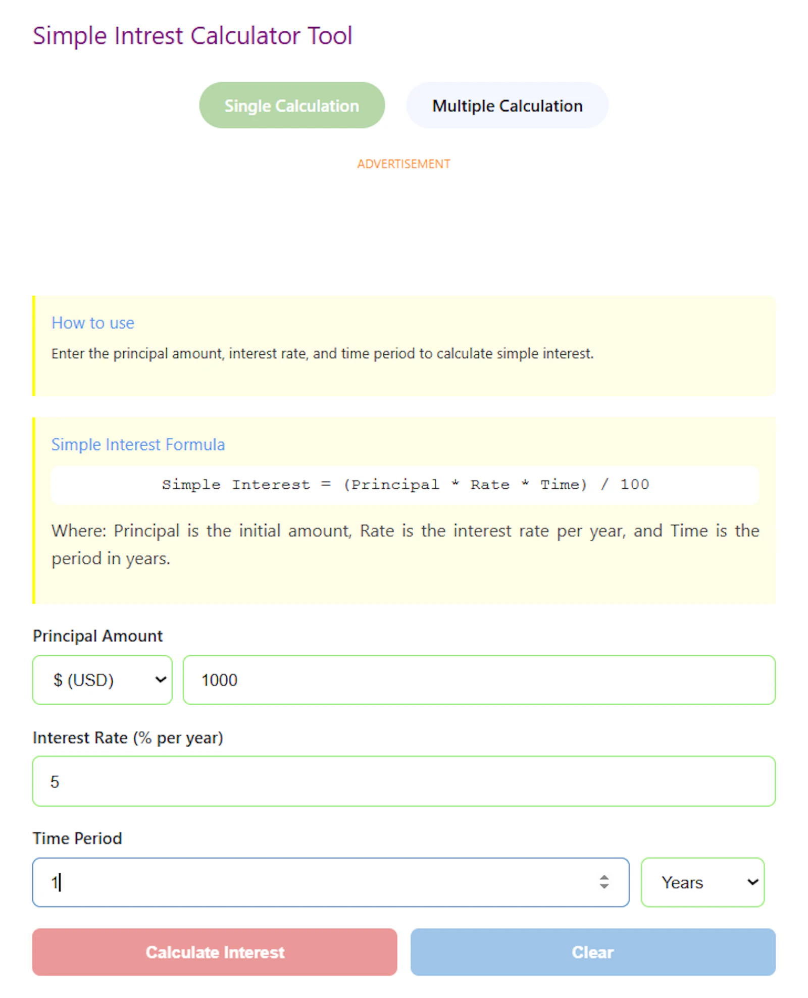 Simple Interest Calculator (Excel/PDF) screenshot 1