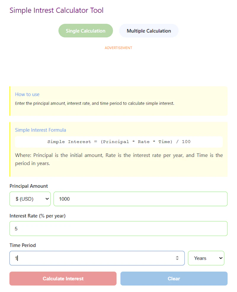 Simple Interest Calculator (Excel/PDF) screenshot 1