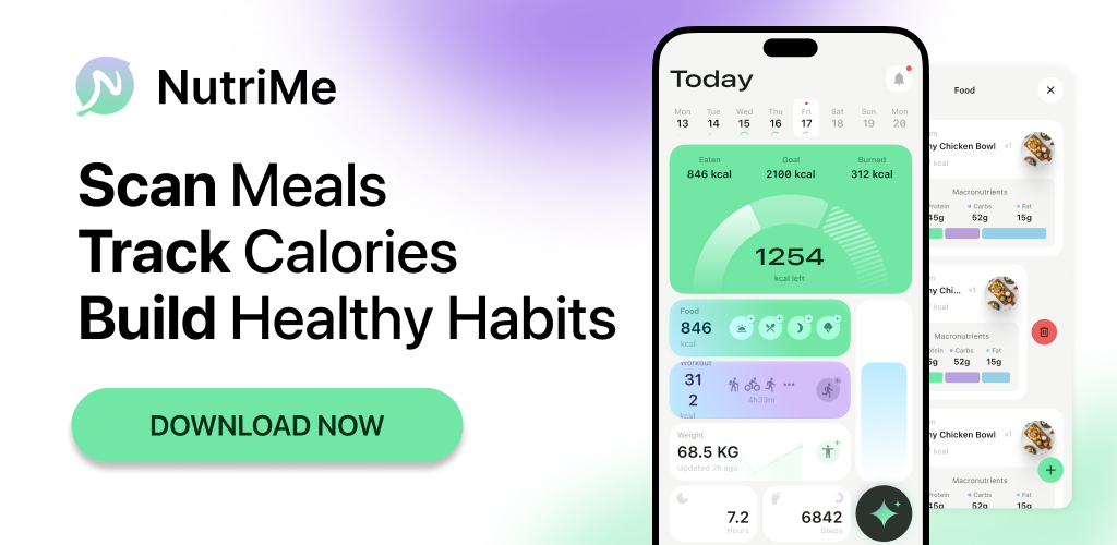 Mídia 1 de NUTRIME: AI Caloria Tracker - Uma varredura.Conheça sua comida.Seu consultor de saúde da AI.