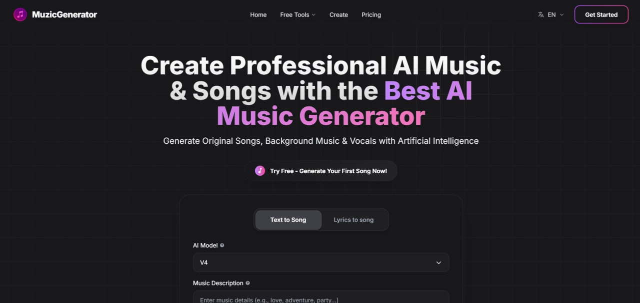 Muzisgenerator - Fikirlerden Şarkılara - AI tarafından desteklenen. medya 1