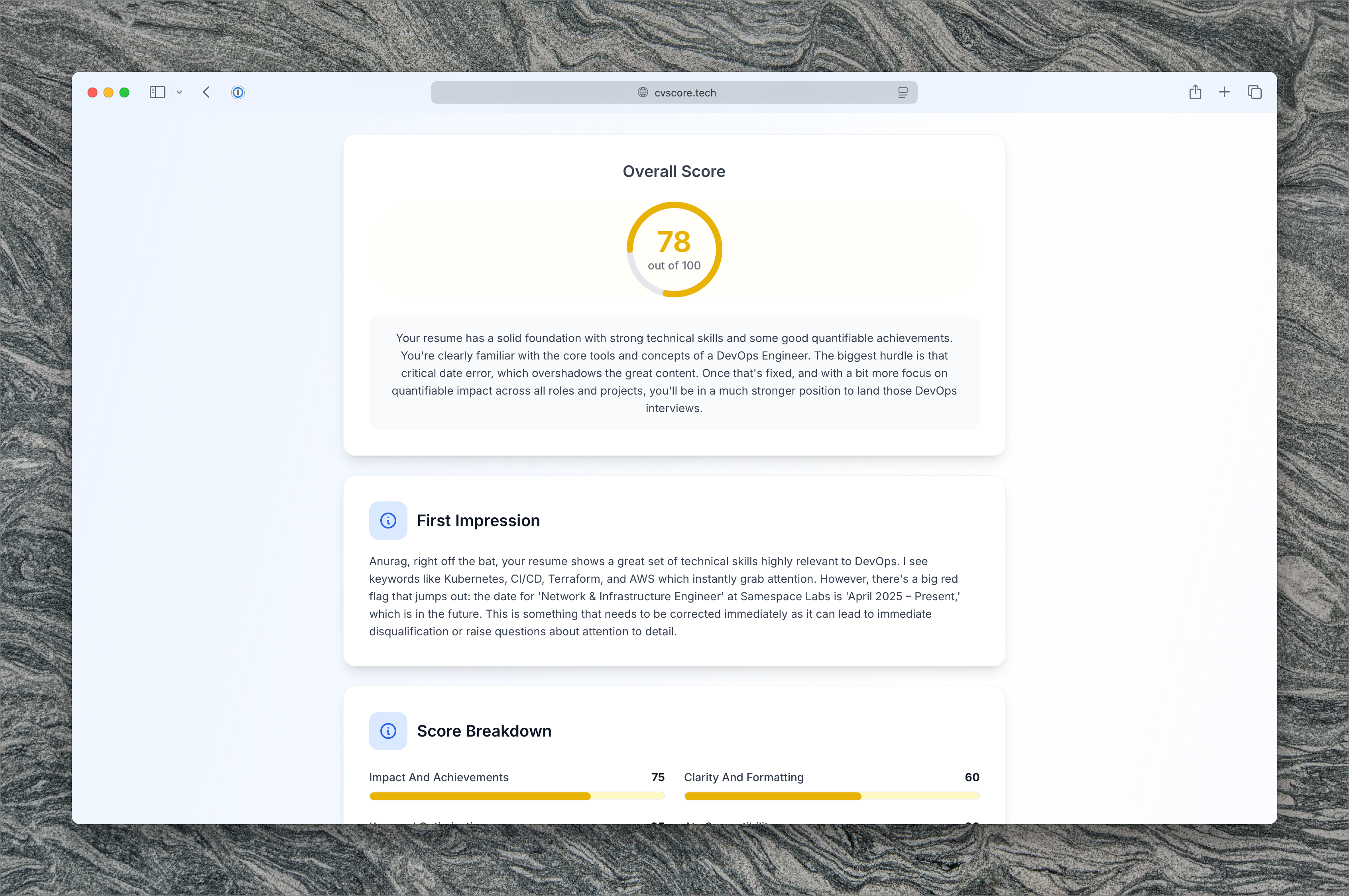 CVSCORE - Мгновенная обратная связь и оптимизация ATS медиа 2
