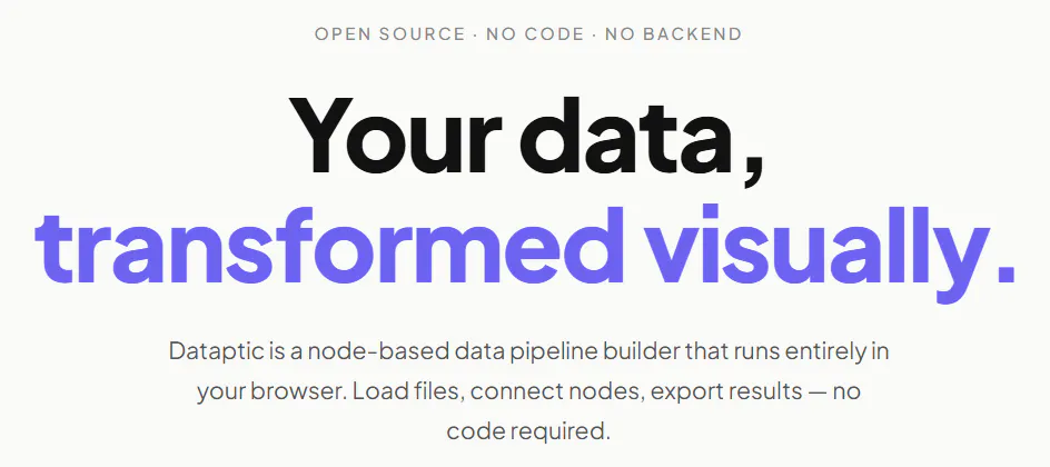 Dataptic — Visual Data Pipeline Builder 제품 배너