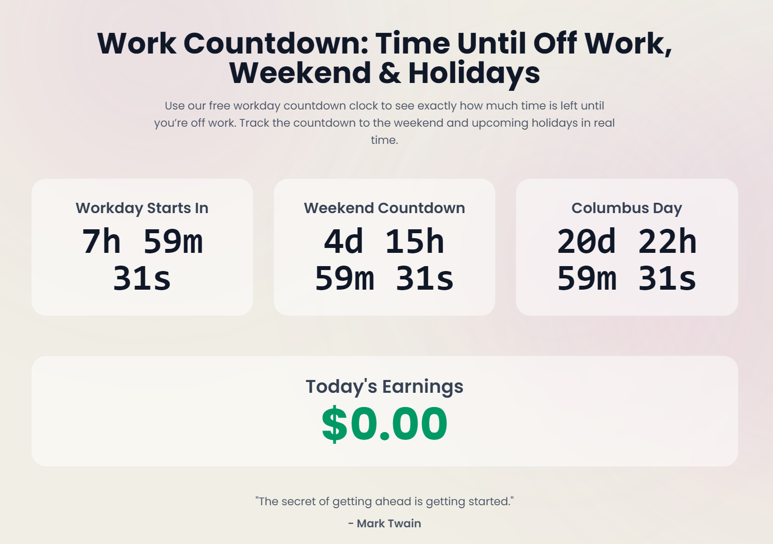 Média Compte à rebours de l'office - Real-Time Workday, Weekend Countdown avec gain tracker. 2