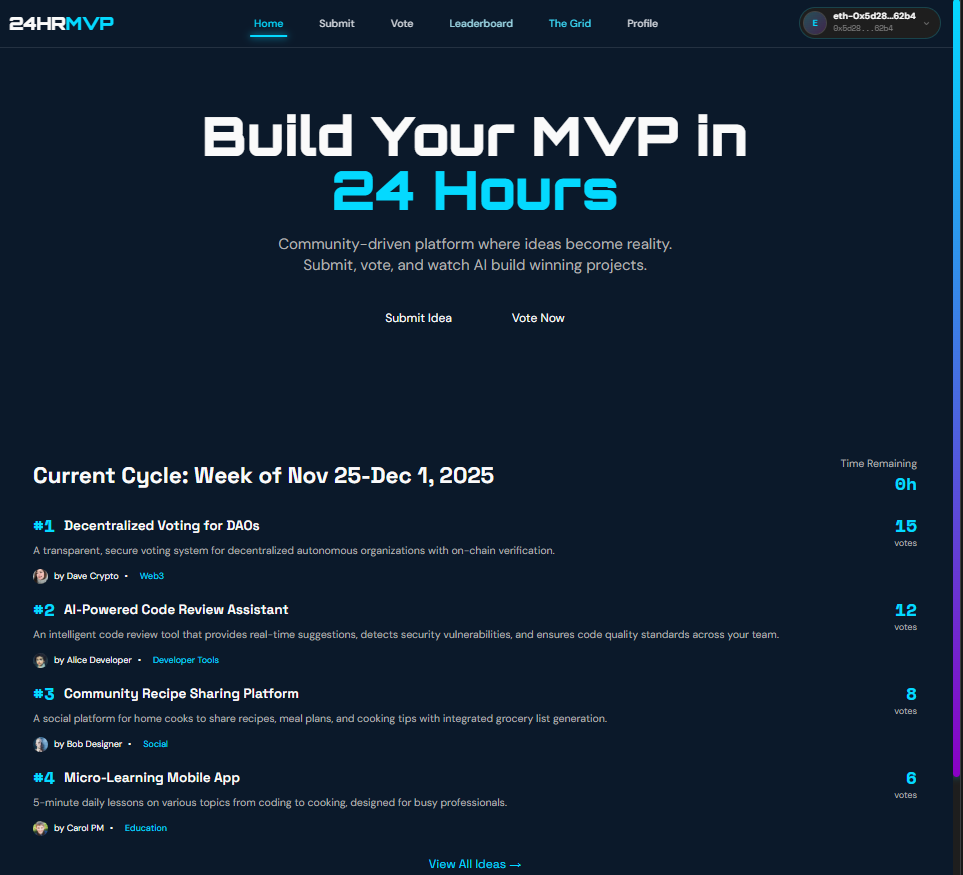24HRMVP - Screenshot 2 showing product features and functionality