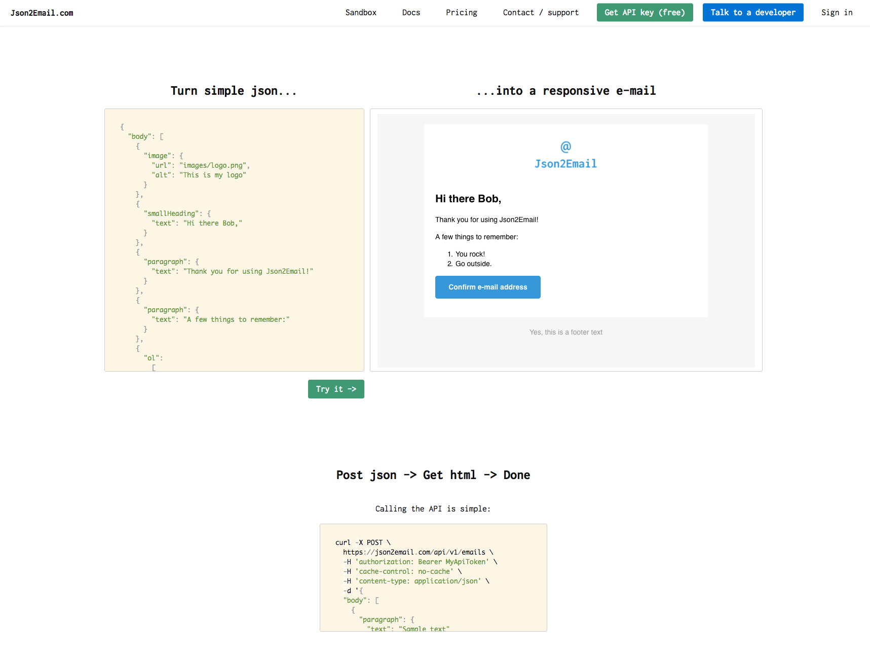 Json2Email. A simple html e-mail generation API.