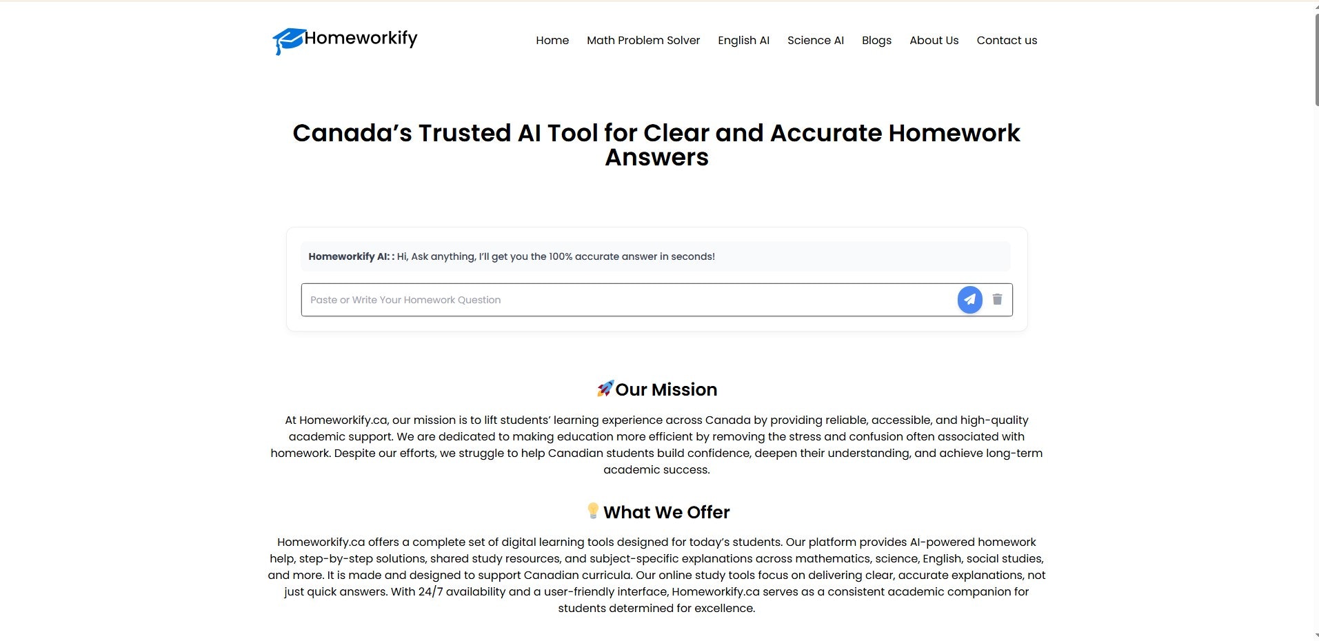 Homeworkify Canada - Main product screenshot demonstrating key features and user interface