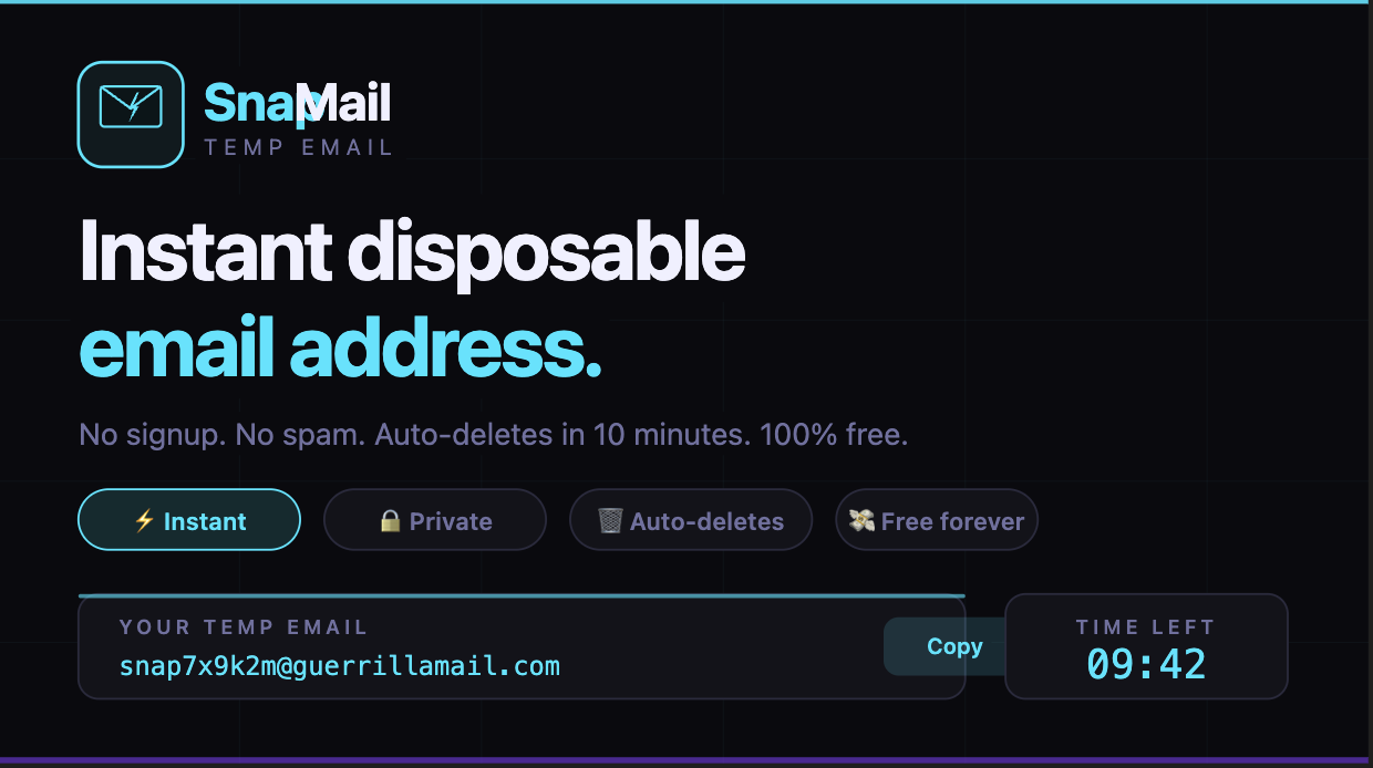 SnapMail-Free Temporary Email in Seconds gallery image