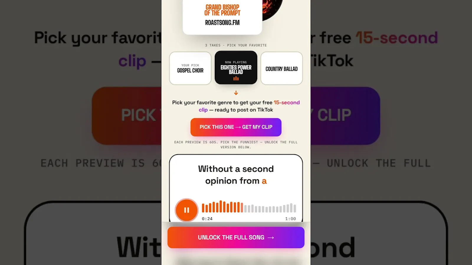 RoastSong.fm screenshot 1 (video preview)
