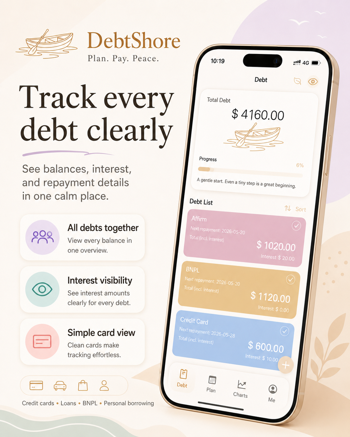 Meet Debtshore—a calm debt tracking app gallery image