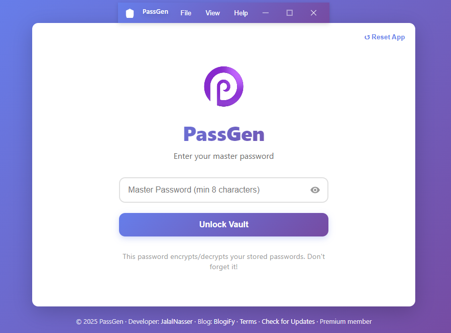 PassGen - Main product screenshot demonstrating key features and user interface