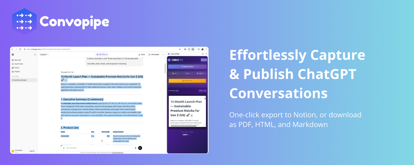 Convopipe - Export/Extract from ChatGPT gallery image