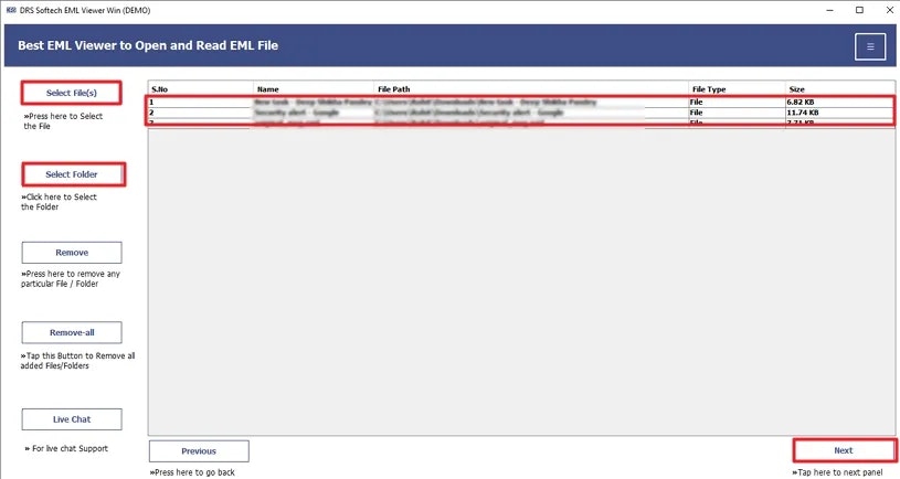DRS Softech EML File Viewer - Main product screenshot demonstrating key features and user interface
