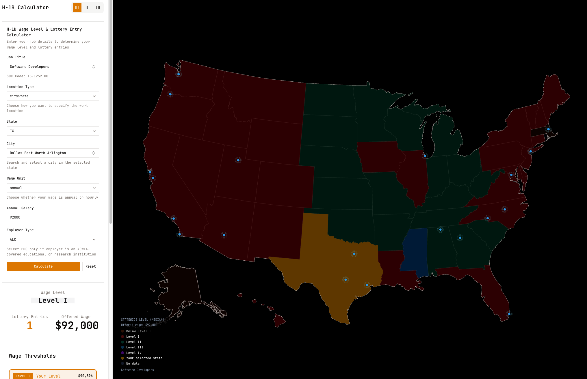 H-1B Cap Calculator - Main product screenshot demonstrating key features and user interface