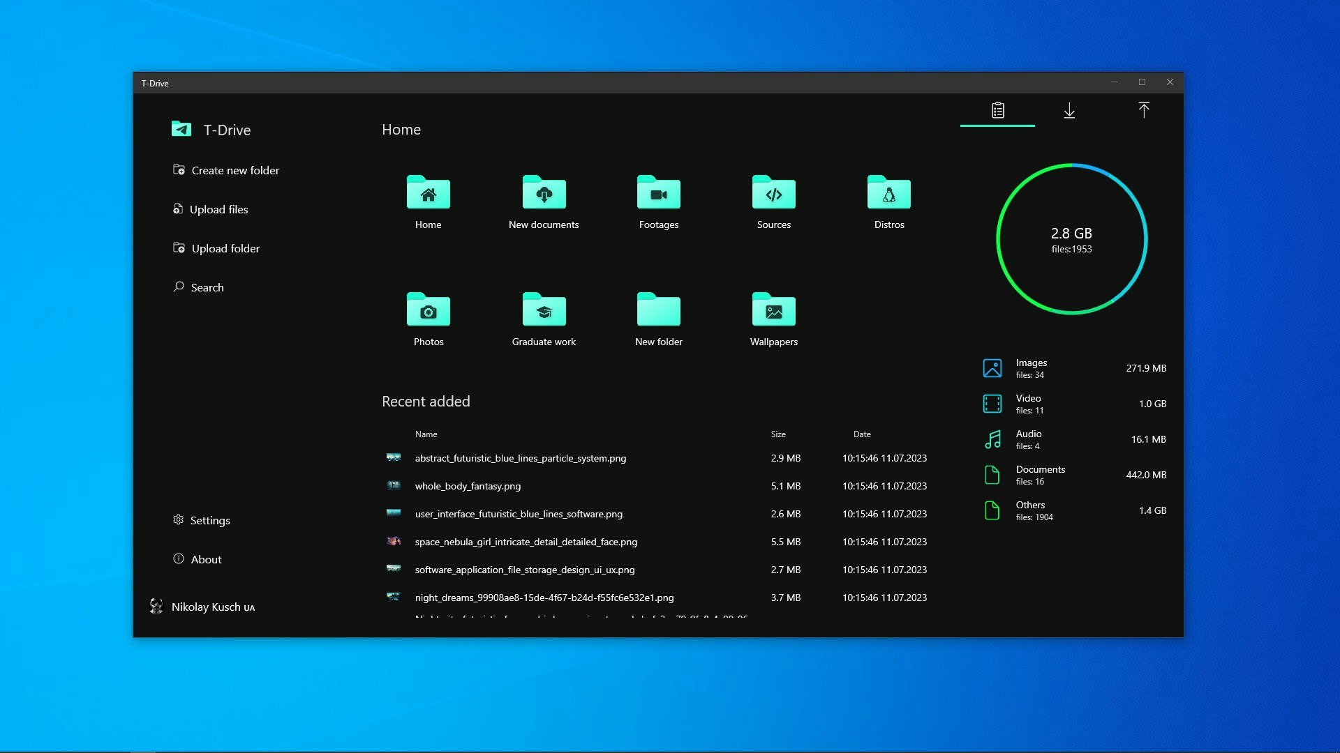 startuptile T-Drive v.2-File storage based on Telegram API