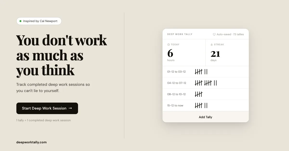 Deep Work Tally product banner