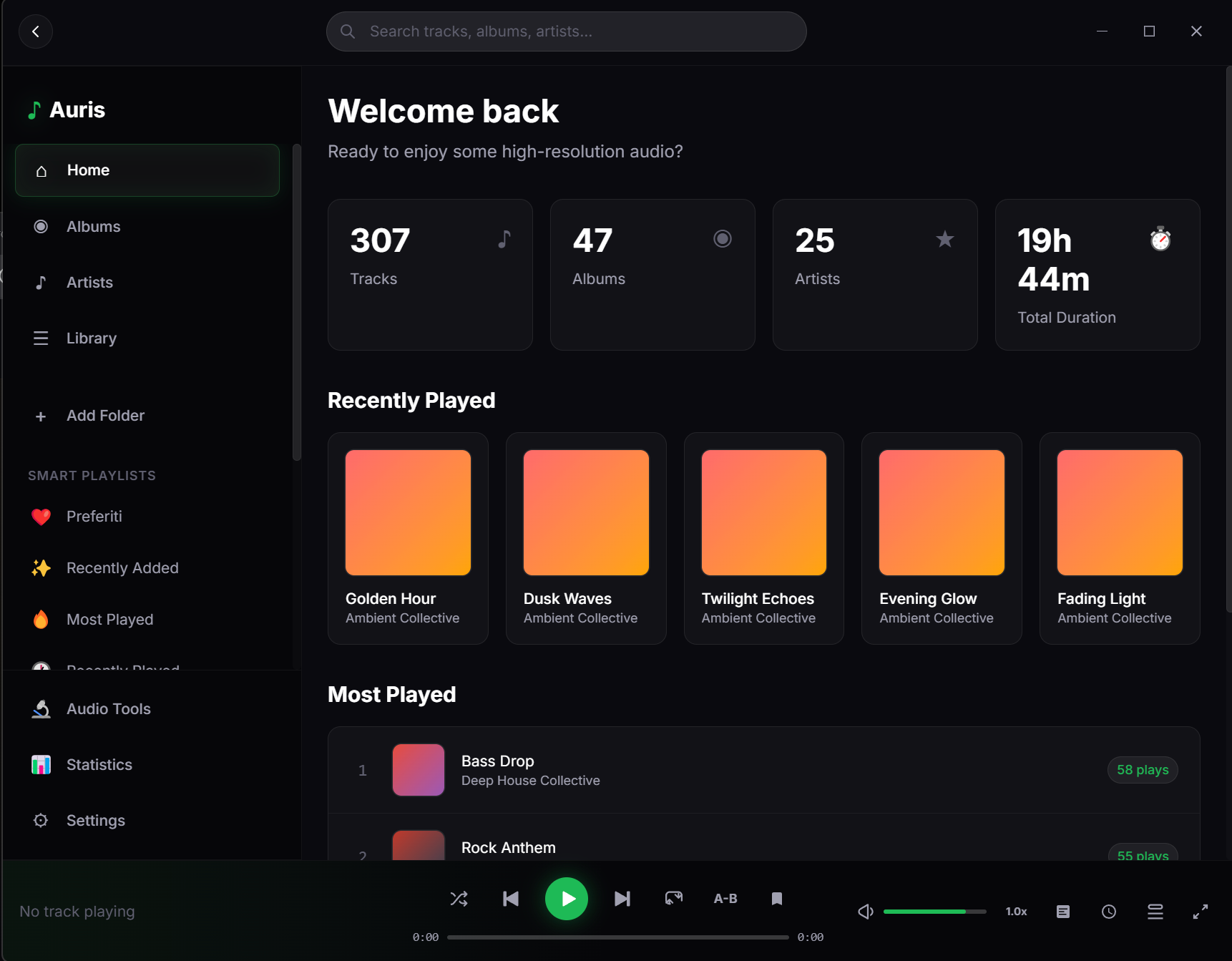 AurisPlayer - Main product screenshot demonstrating key features and user interface