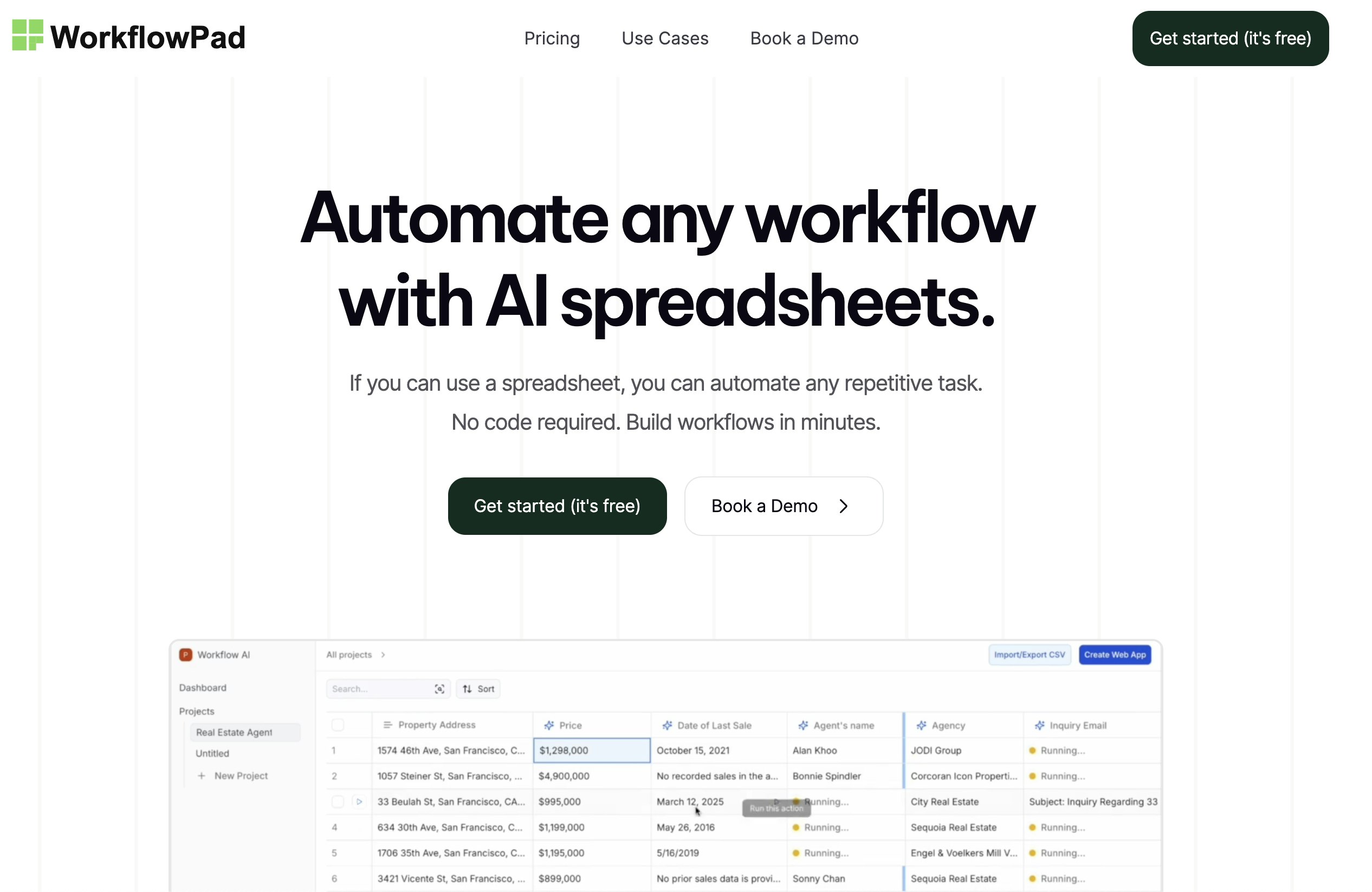 Workflowpad - Автоматизируйте любую задачу с помощью электронных таблиц AI - без кода, нажмите и go. медиа 1