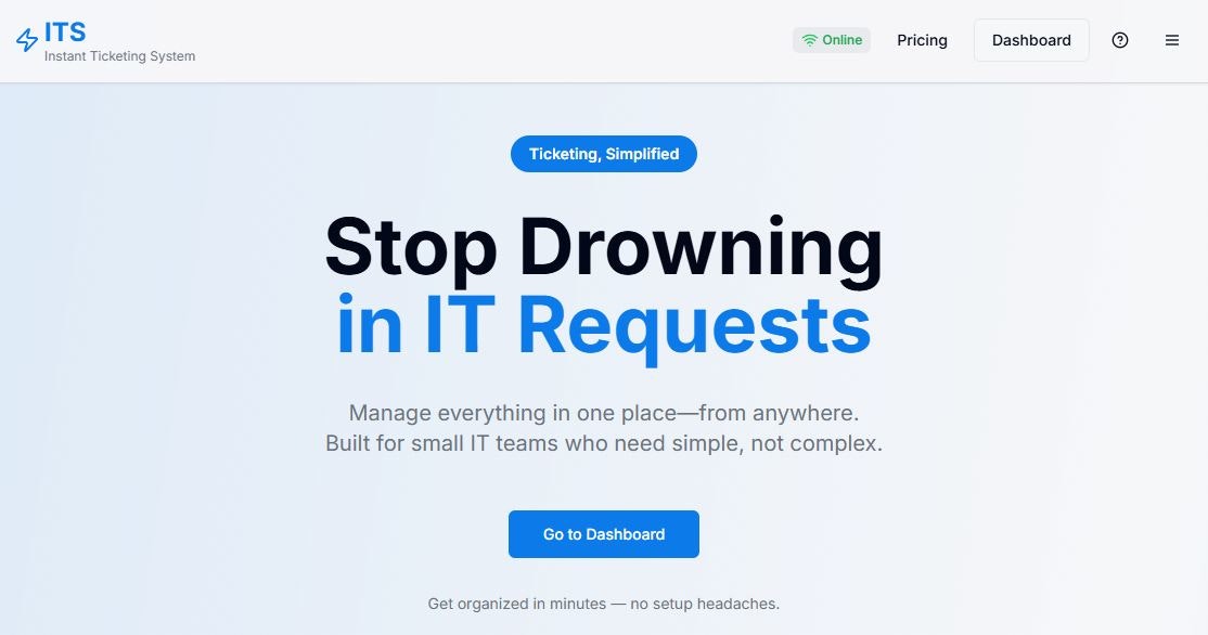ITS Instant Ticketing System - Main screenshot showing features and interface
