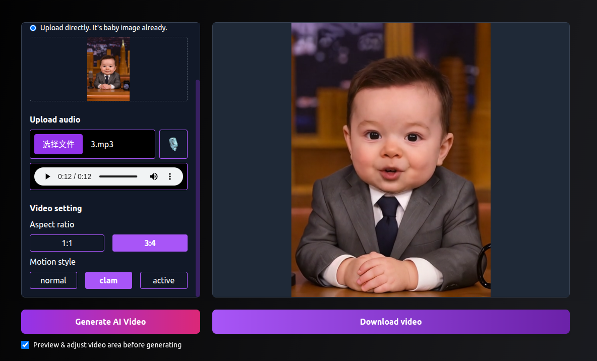 Media Penjana video bayi ai 2