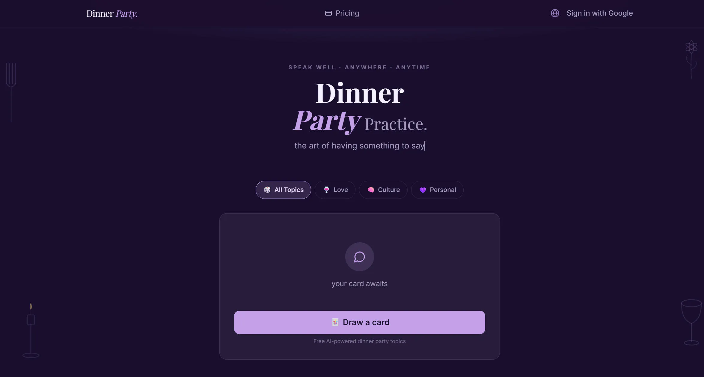 Banner del producto Dinner Party Practice
