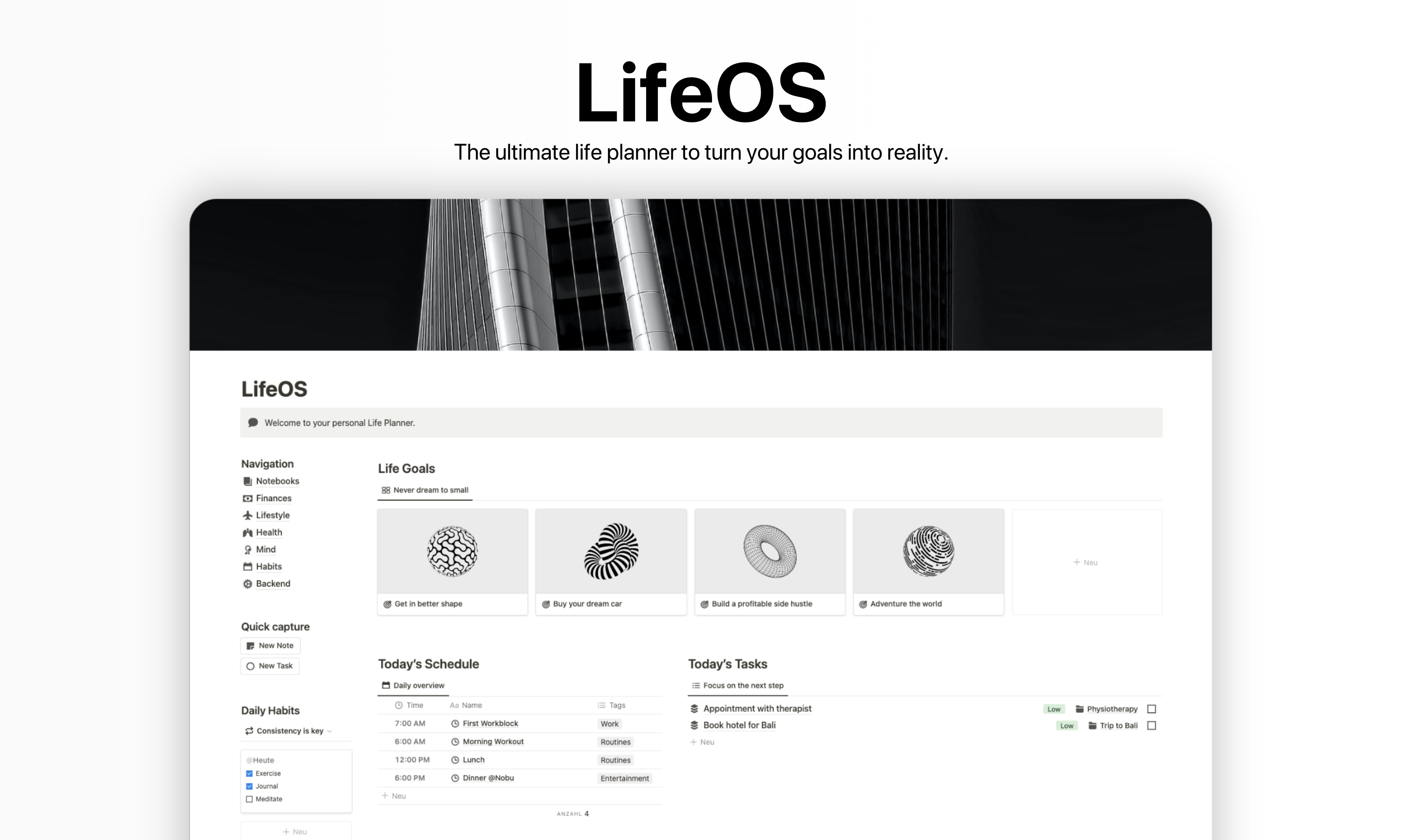 startuptile LifeOS | Notion System-The ultimate life planner to turn your goals into reality