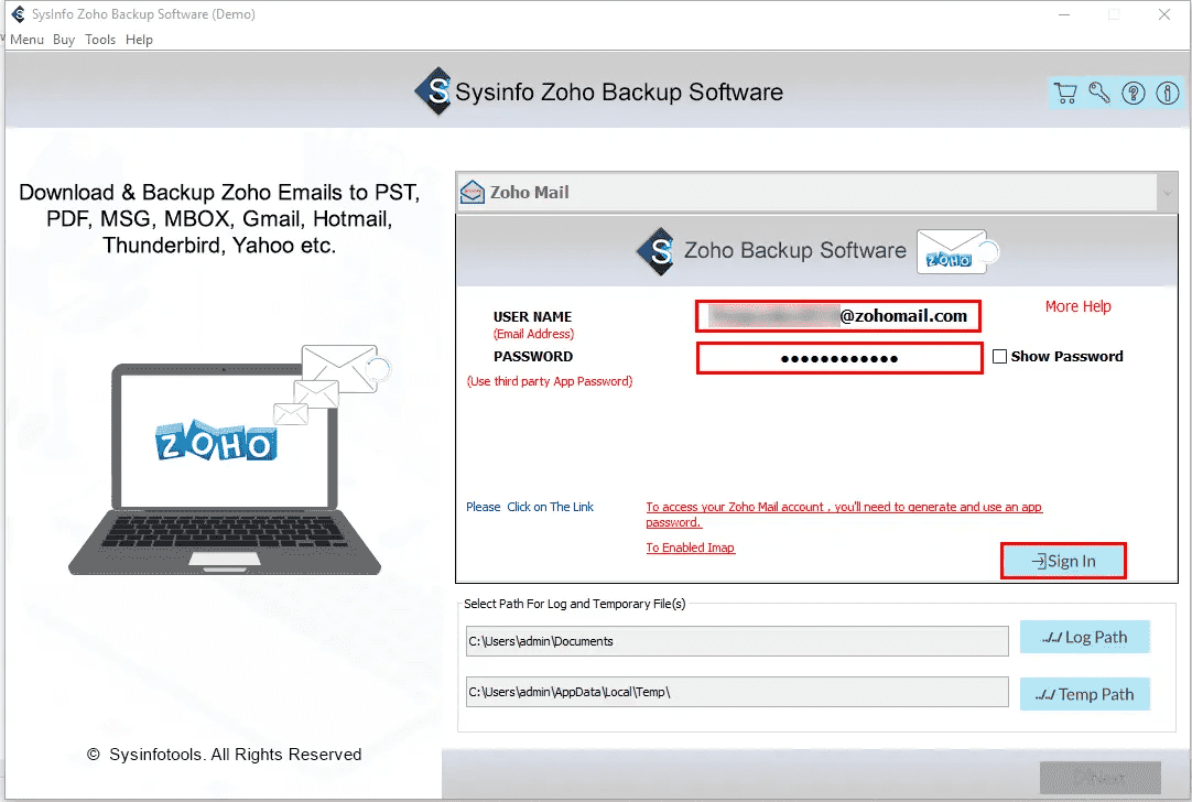 SysInfo Zoho Backup Software - Резервное копирование электронных писем Zoho медиа 2