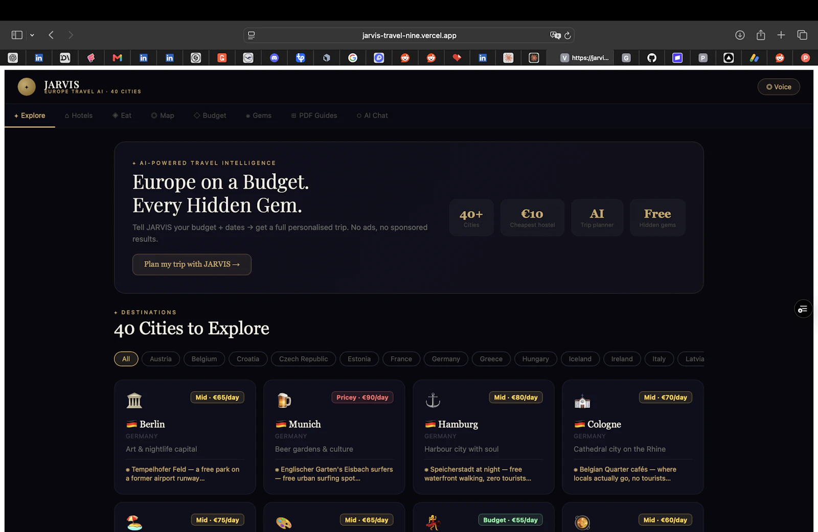 JARVIS Europe Travel AI screenshot 1
