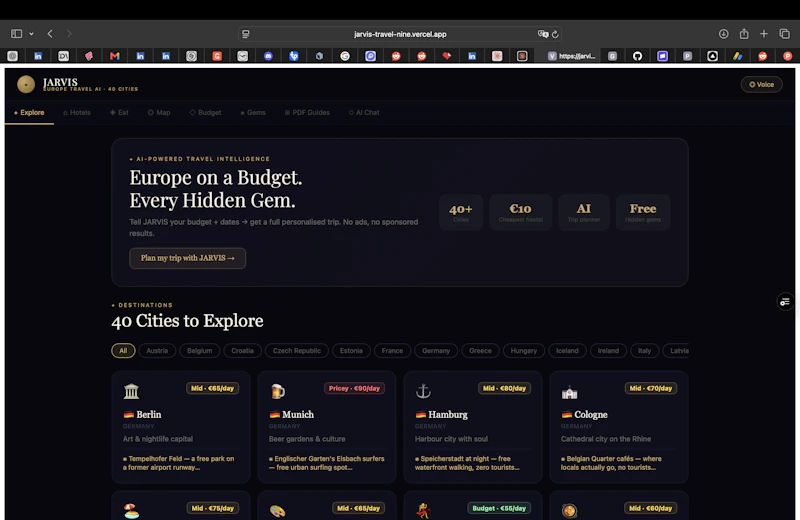 JARVIS Europe Travel AI screenshot 1