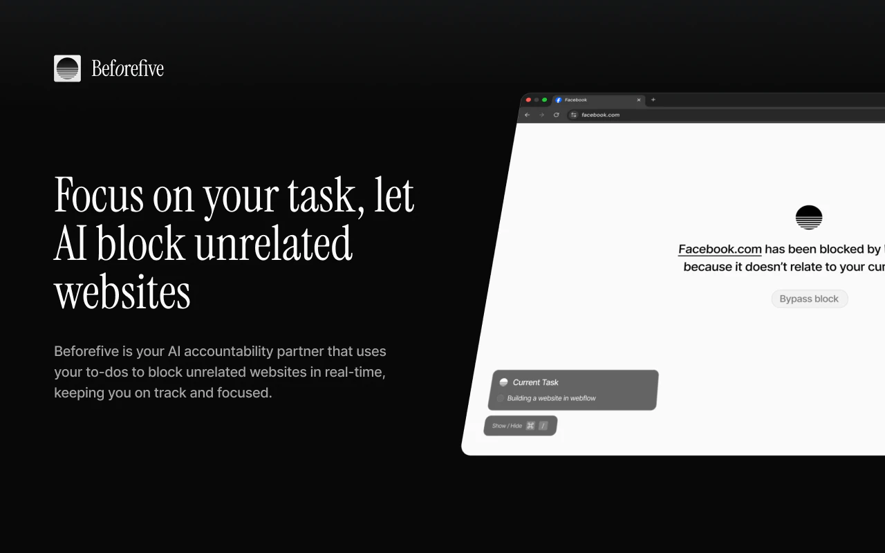 startuptile Beforefive-AI Powered Website Blocker