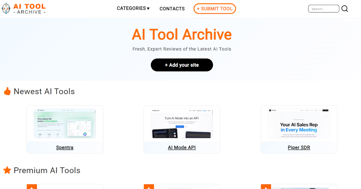 AI Tool Archive - Main product screenshot demonstrating key features and user interface
