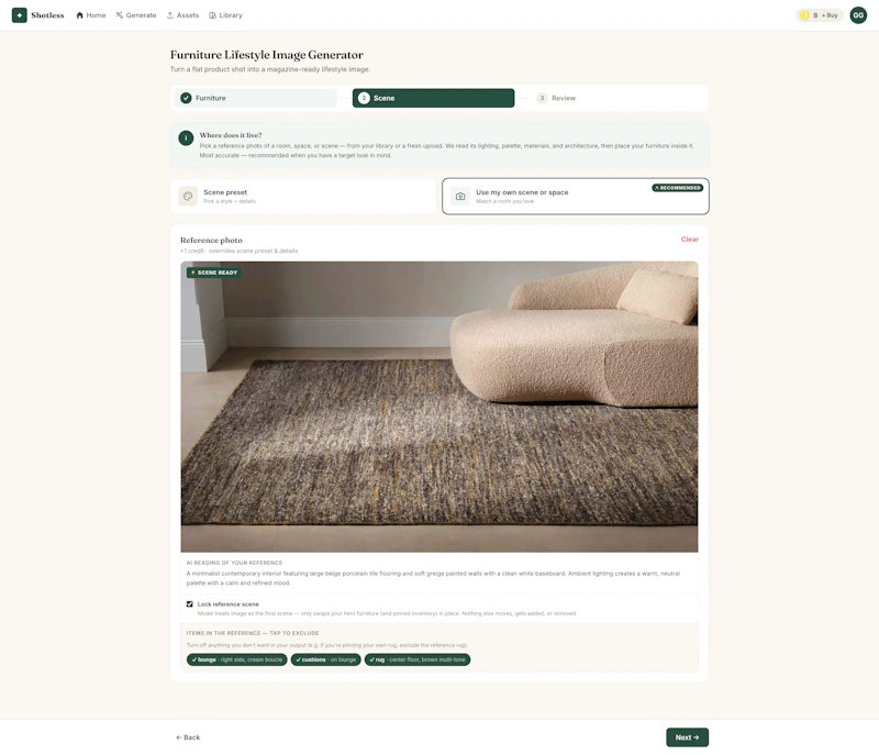 Shotless — AI photo studio for furniture screenshot 2