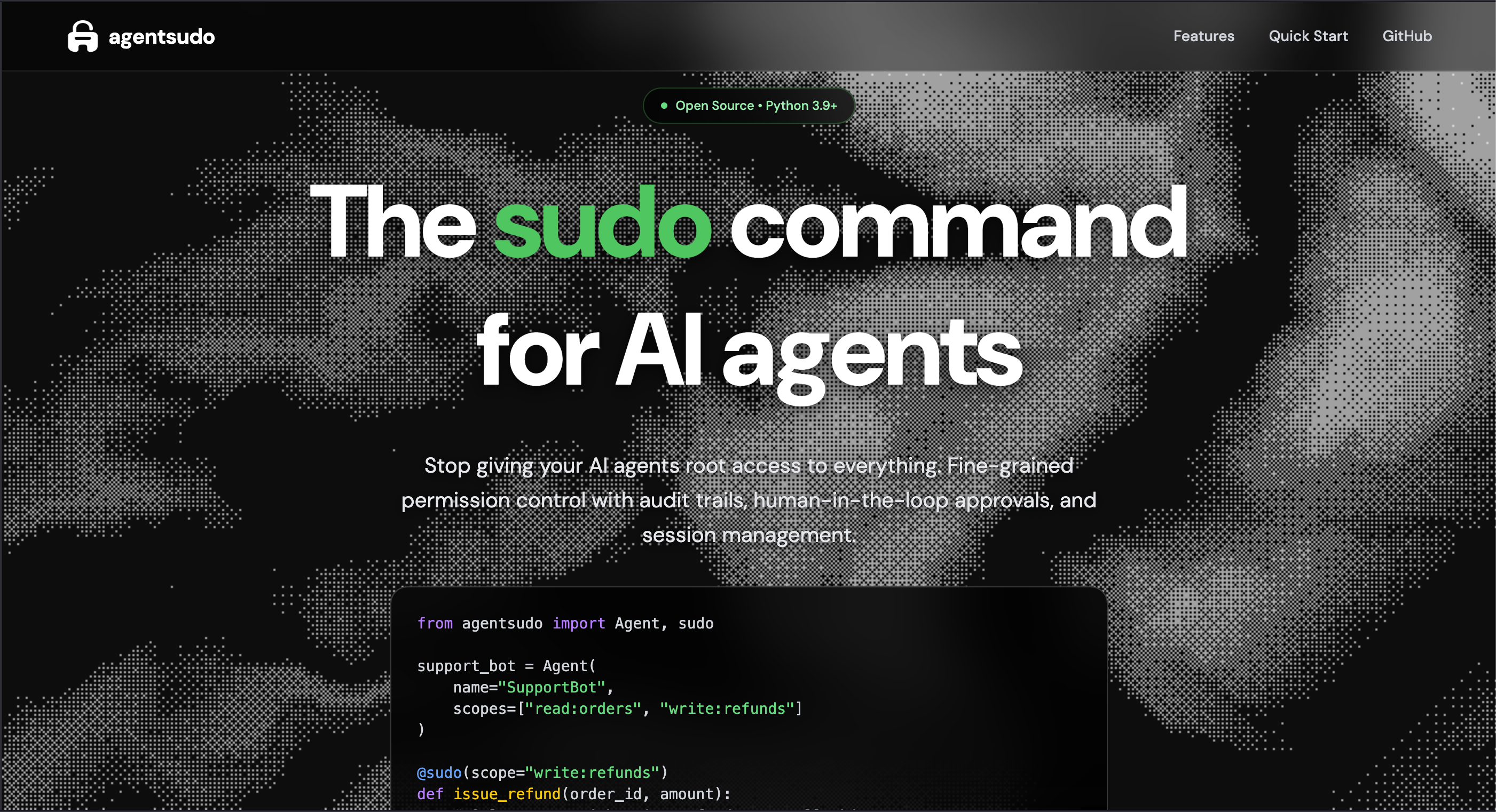 agentsudo - Main product screenshot demonstrating key features and user interface
