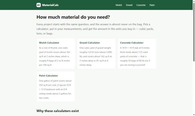 MaterialCalc — How Much Do You Need? screenshot 1