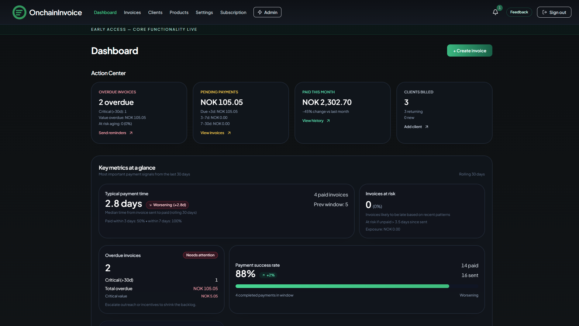 OnchainInvoice - Main product screenshot demonstrating key features and user interface