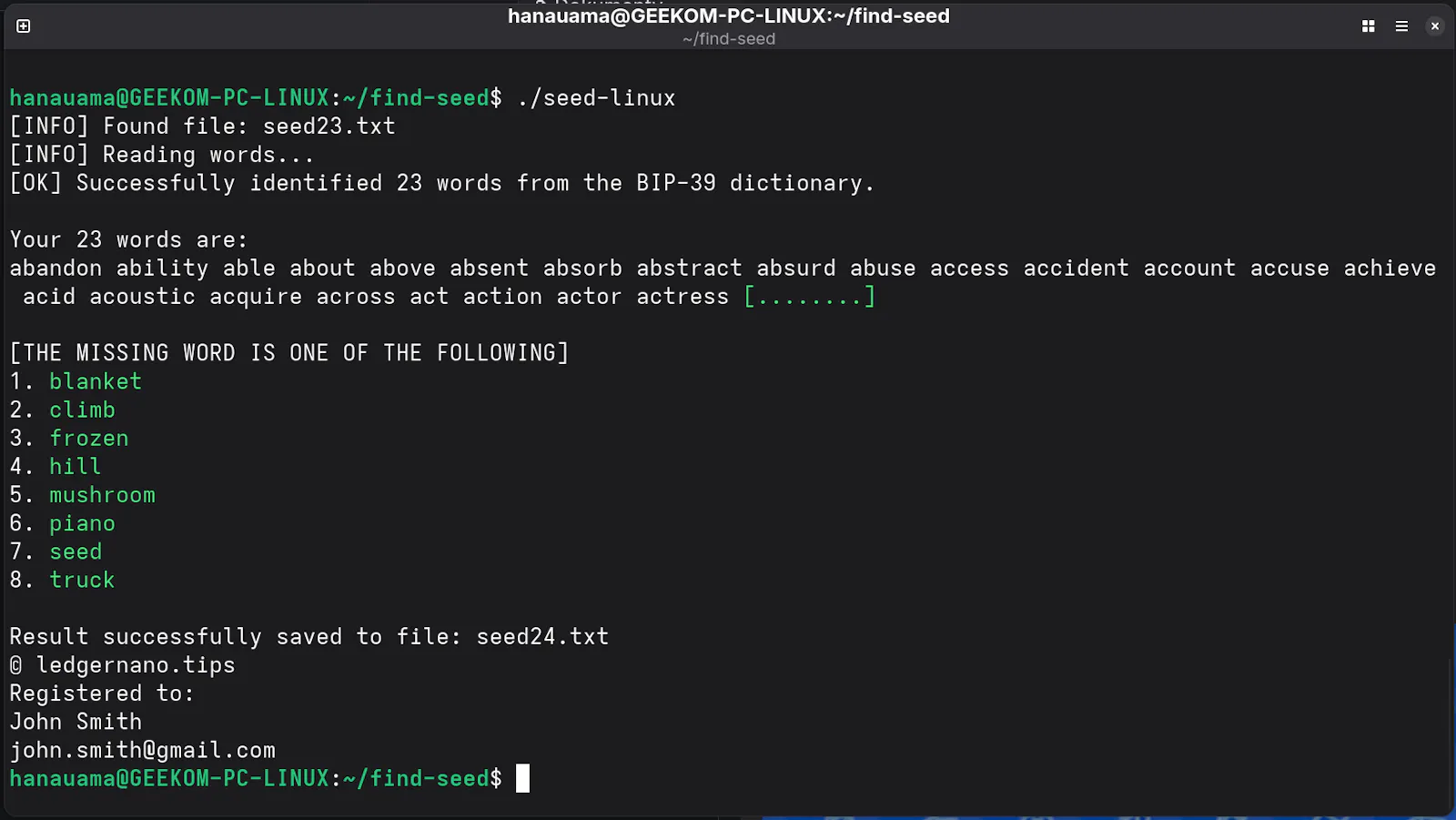 Offline BIP39 Seed Checksum Calculator screenshot 2