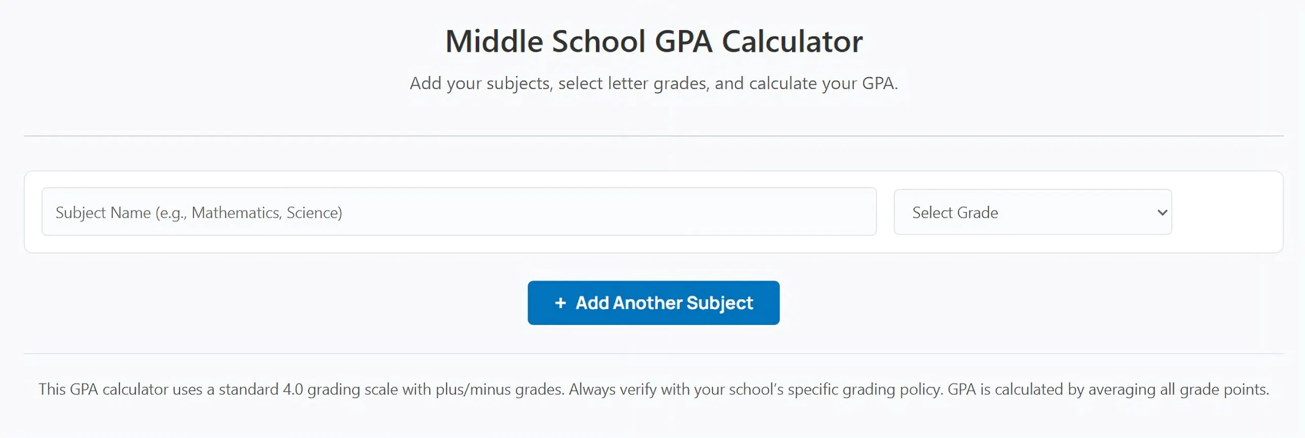 Middle School GPA Calculator gallery image