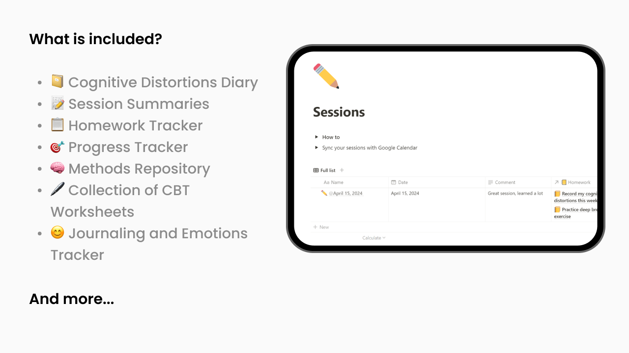 CBT Therapy Notion Management System - Een interactief beheersysteem voor uw therapiesessies. media 2