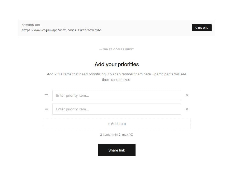 What Comes First - Screenshot 2 showing product features and functionality