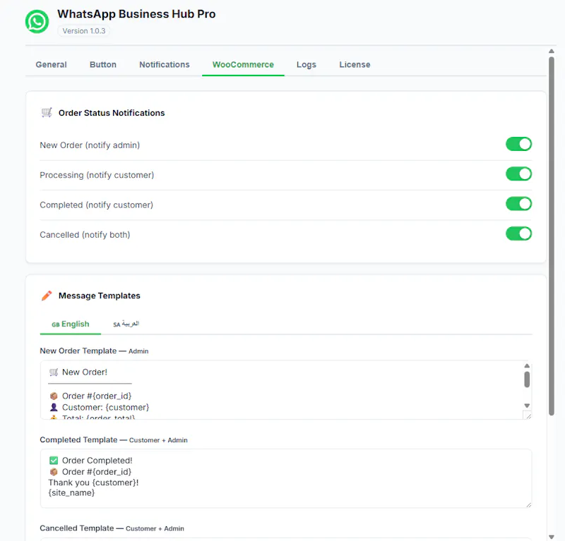 WooCommerce WhatsApp & Telegram Hub screenshot 8