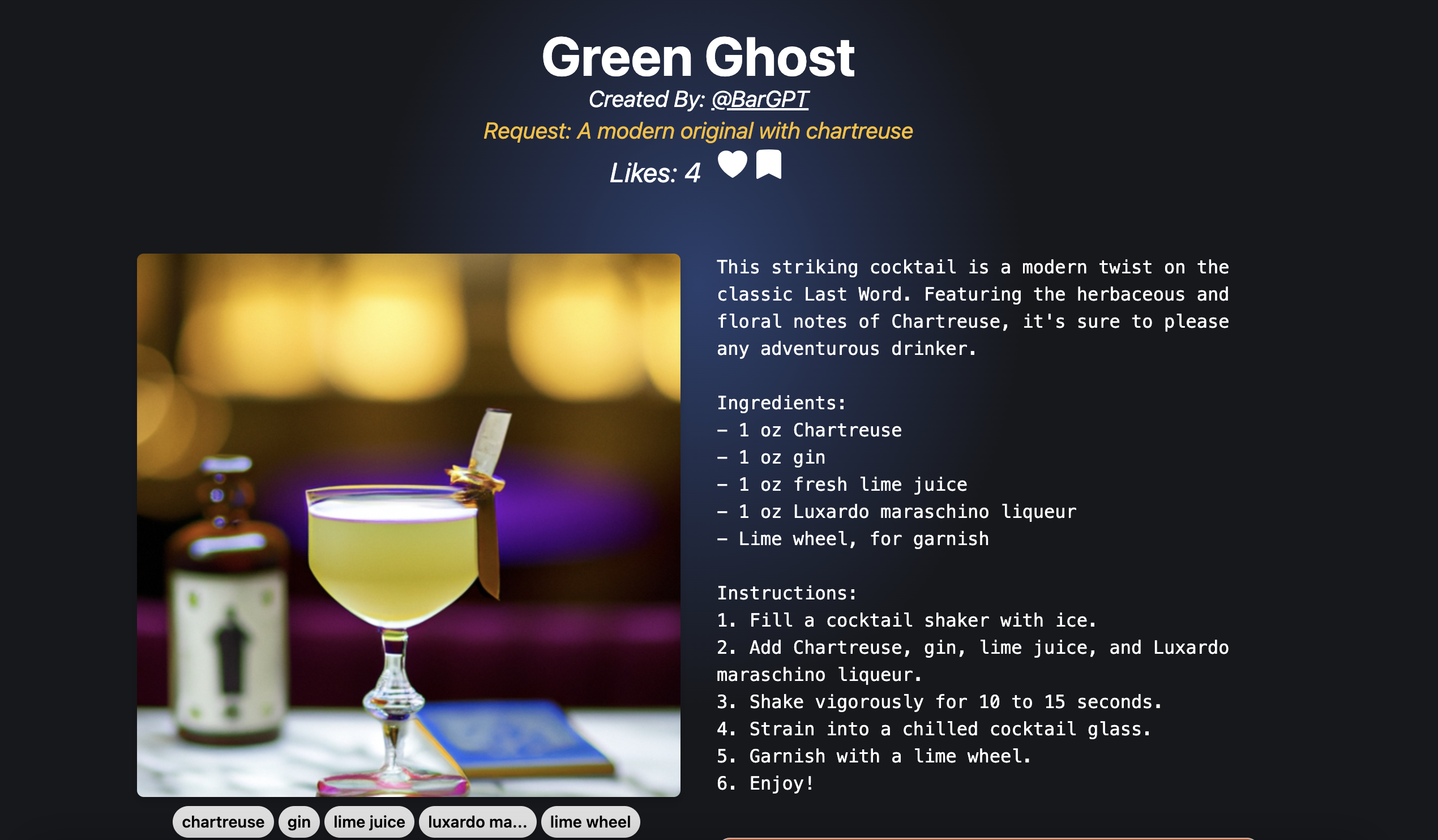 Bargpt AI-Powered Bartender - AI를 사용하여 상상하지 못한 새로운 칵테일을 만듭니다 미디어 4