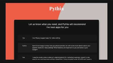 Interfaccia Pythia che mostra una varietà di applicazioni rilevanti per i fondatori di startup e gli sviluppatori di app